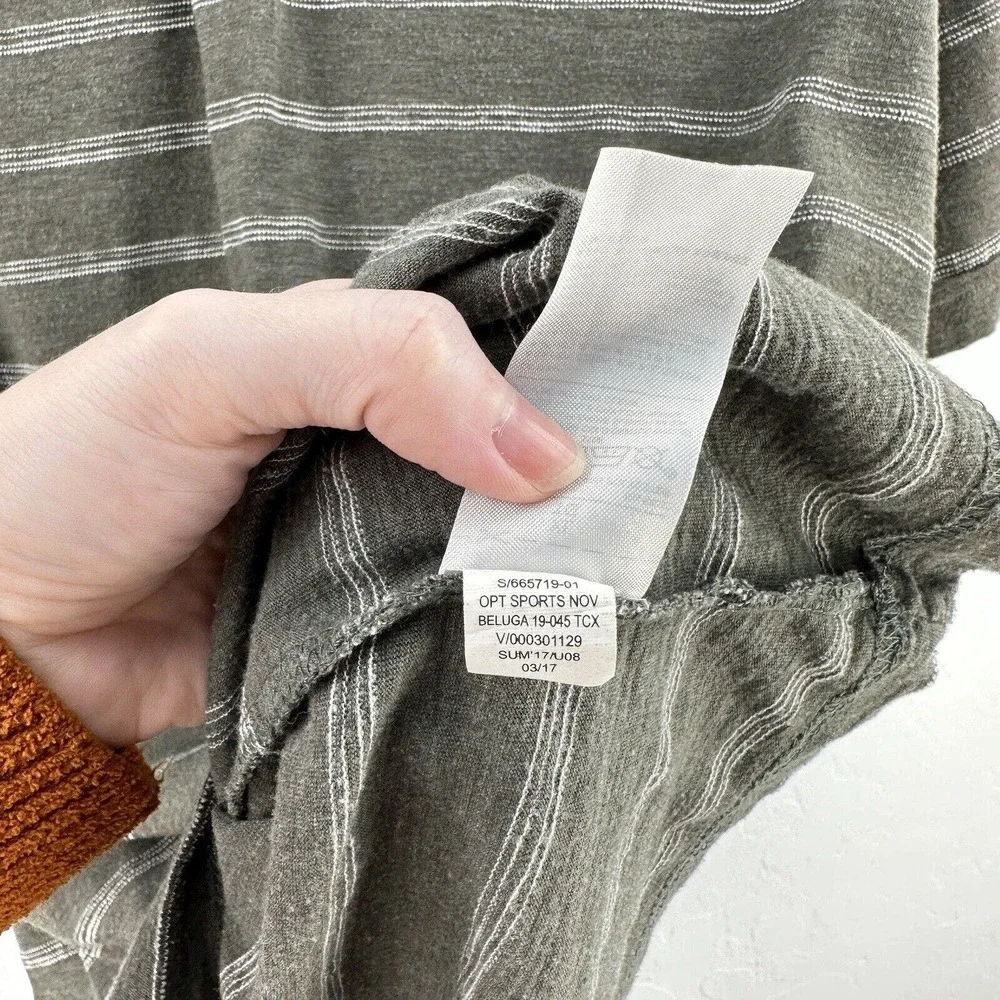 BANANA REPUBLIC Mens XL Henley Short Sleeve T shirt Gray Khaki Green‎ Stripe